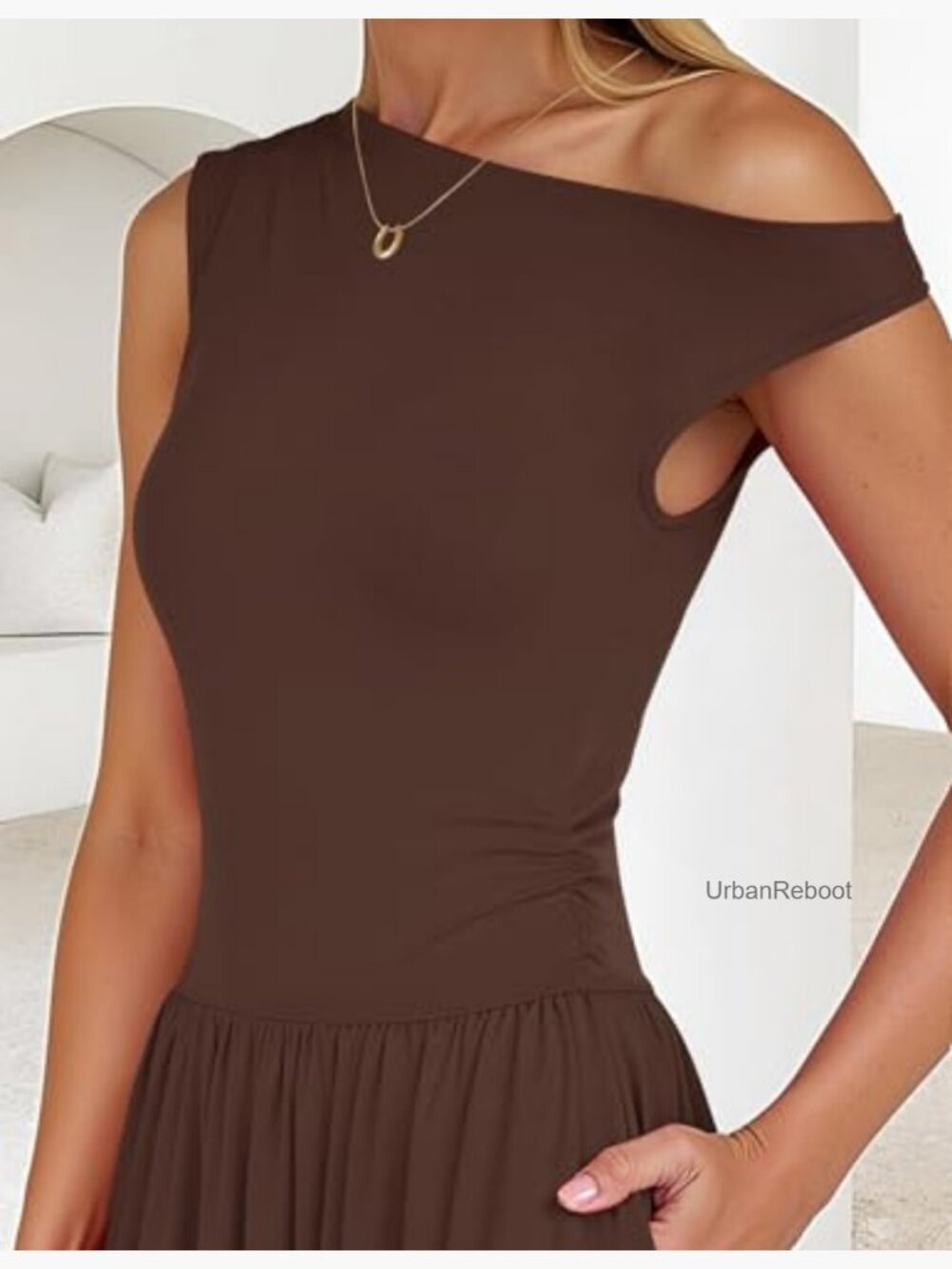 Sleeveless One Shoulder Maxi Dress with Pockets - Picture 4 of 7